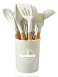 ✨Set Utensilios De Cocina x 12 Piezas Silicona Mango Madera