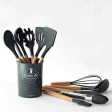 ✨Set Utensilios De Cocina x 12 Piezas Silicona Mango Madera